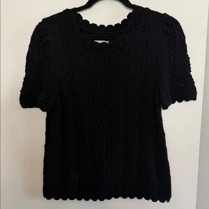 Anthropologie Black Crochet Short-Sleeve Knit Top - BLK| M